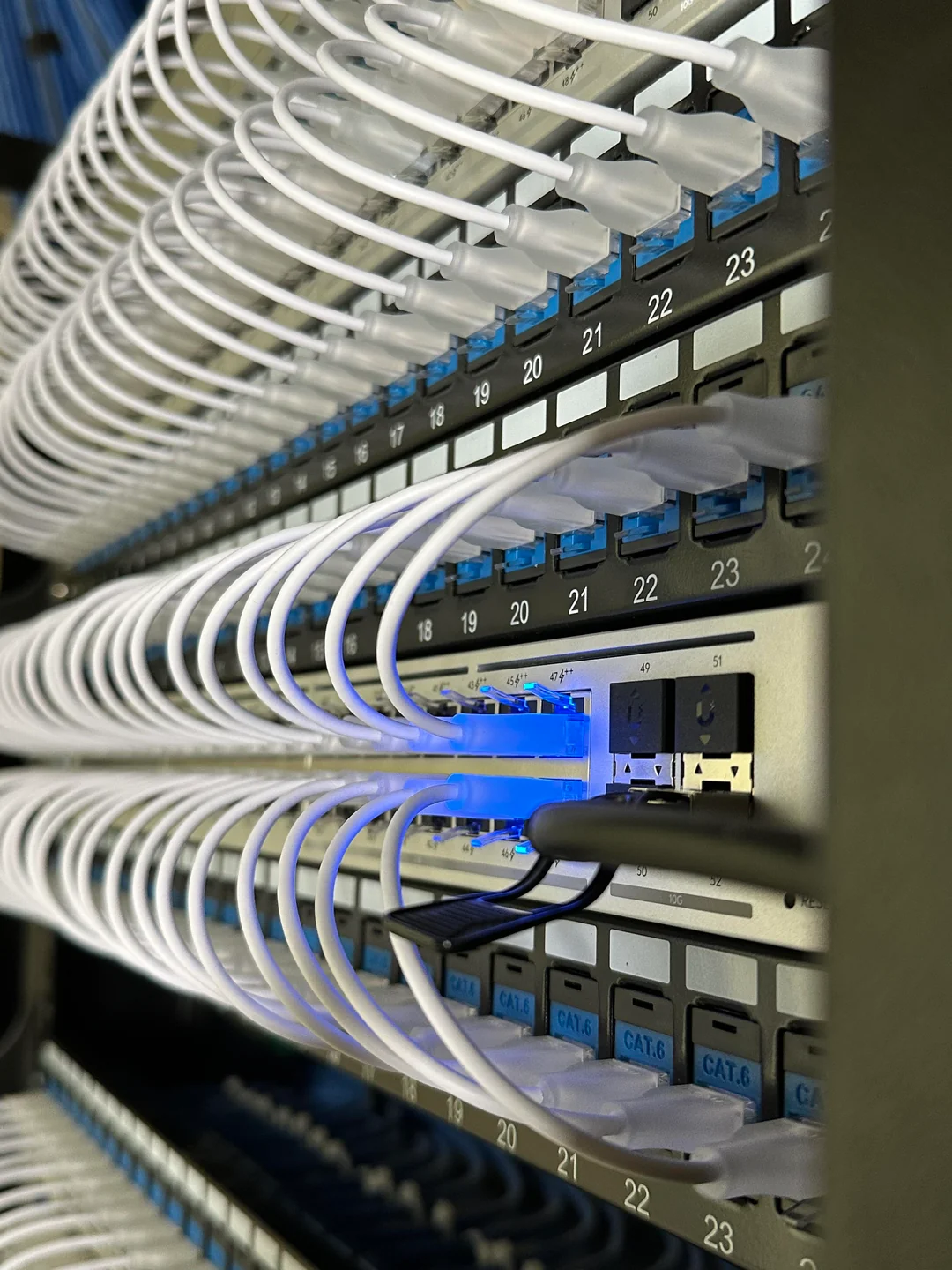 Patch panel Cat6 y cableado estructurado organizado por Trinity Systems